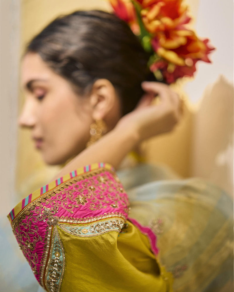 GUL LIME YELLOW BELL SLEEVE SILK KURTA SET silk by Rajiramniq for women in Singapore