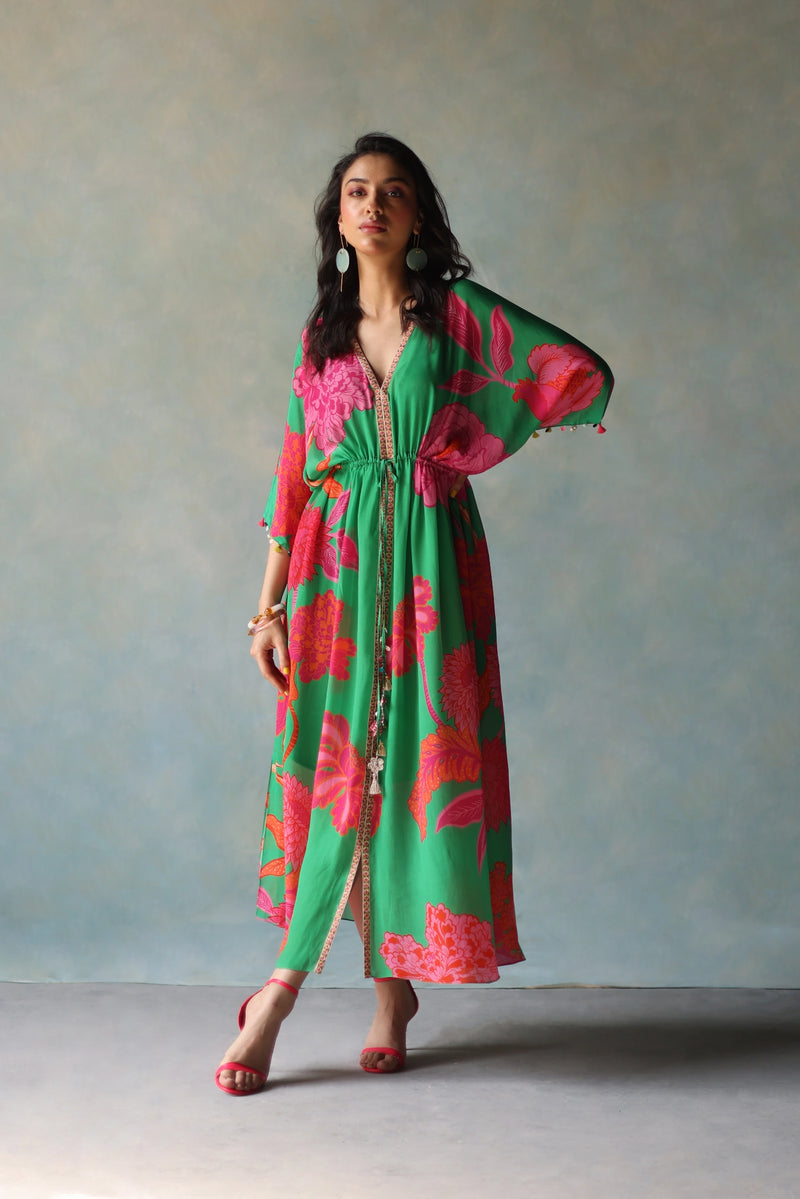 GUL GREEN KAFTAN DRESS by Rajiramniq for women in Singapore