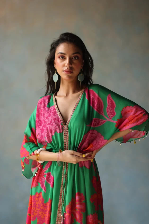 GUL GREEN KAFTAN DRESS by Rajiramniq for women in Singapore