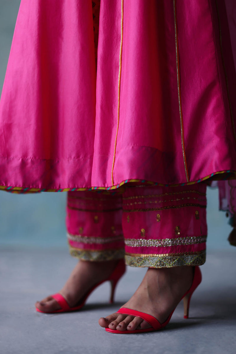 GUL HOT PINK SIDE KALI SILK KURTA SET silk by Rajiramniq for women in Singapore