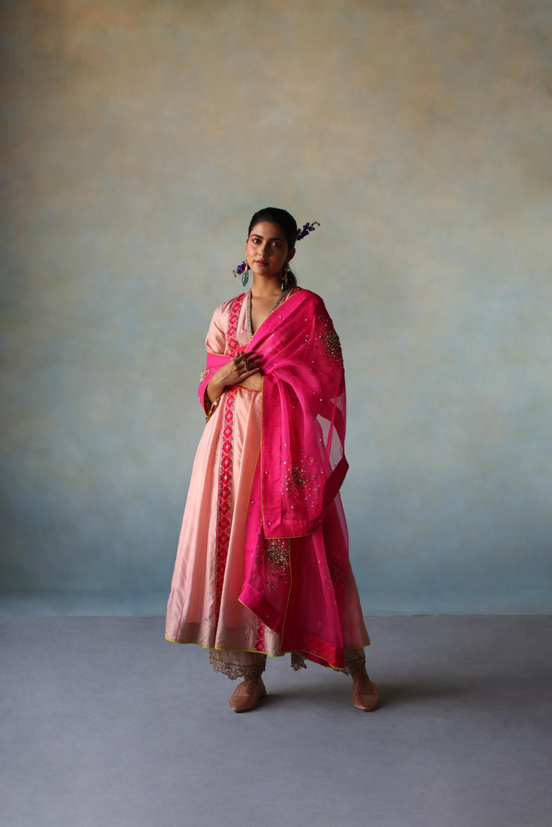 GUL NUDE PINK SIDE KALI SILK KURTA SET silk by Rajiramniq for women in Singapore