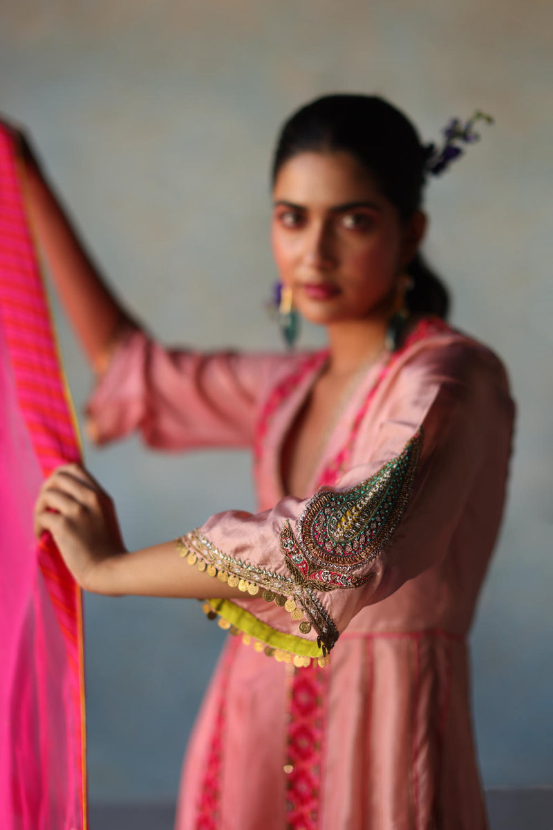 GUL NUDE PINK SIDE KALI SILK KURTA SET silk by Rajiramniq for women in Singapore