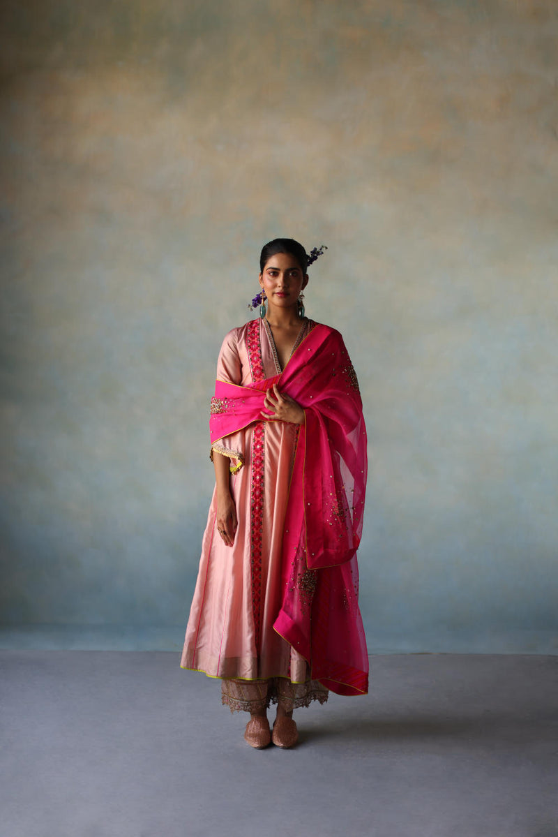 GUL NUDE PINK SIDE KALI SILK KURTA SET silk by Rajiramniq for women in Singapore