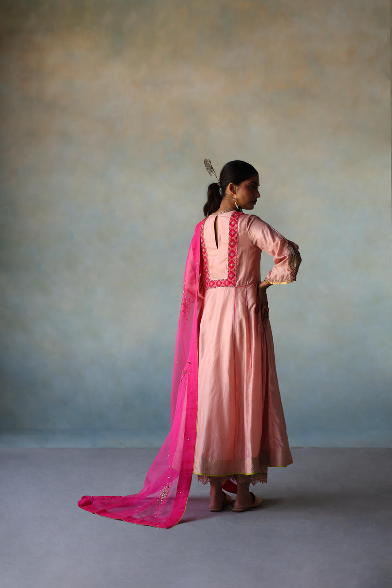 GUL NUDE PINK SIDE KALI SILK KURTA SET silk by Rajiramniq for women in Singapore