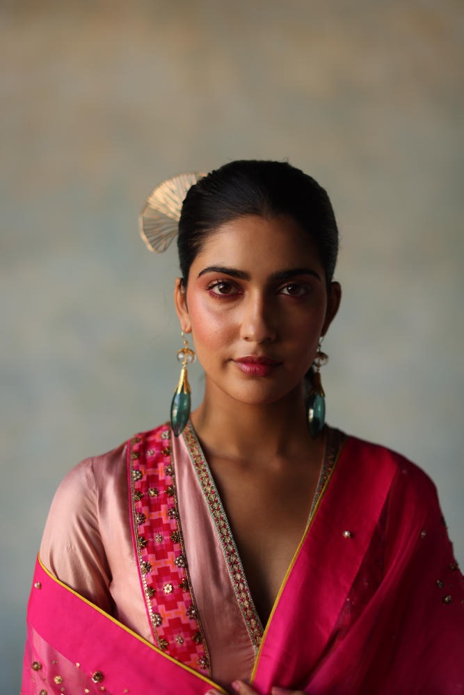 GUL NUDE PINK SIDE KALI SILK KURTA SET silk by Rajiramniq for women in Singapore