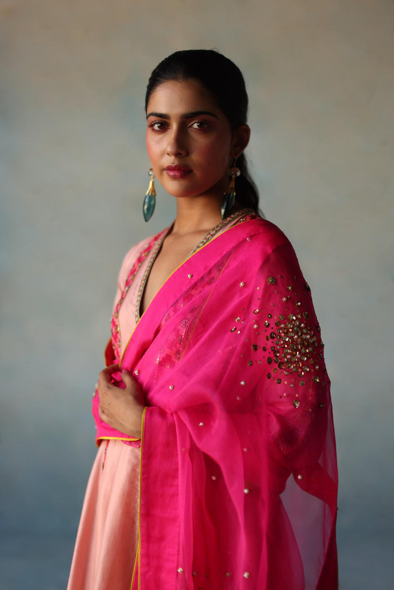 GUL NUDE PINK SIDE KALI SILK KURTA SET silk by Rajiramniq for women in Singapore
