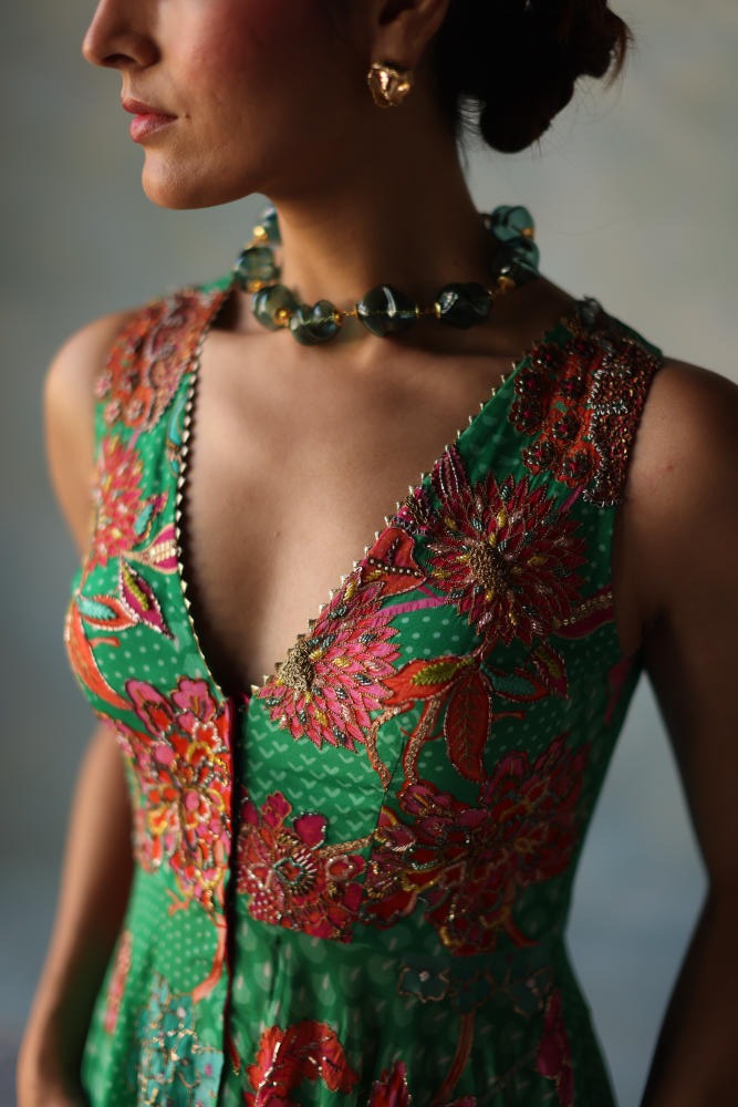 GUL GREEN CREPE PEPLUM SHARARA SET by Rajiramniq for women in Singapore