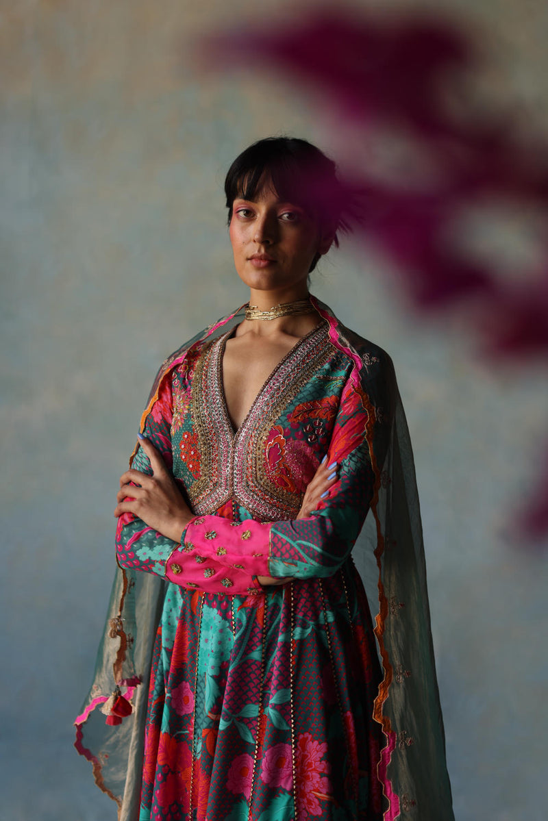 GUL TEAL ANARKALI SET by Rajiramniq for women in Singapore