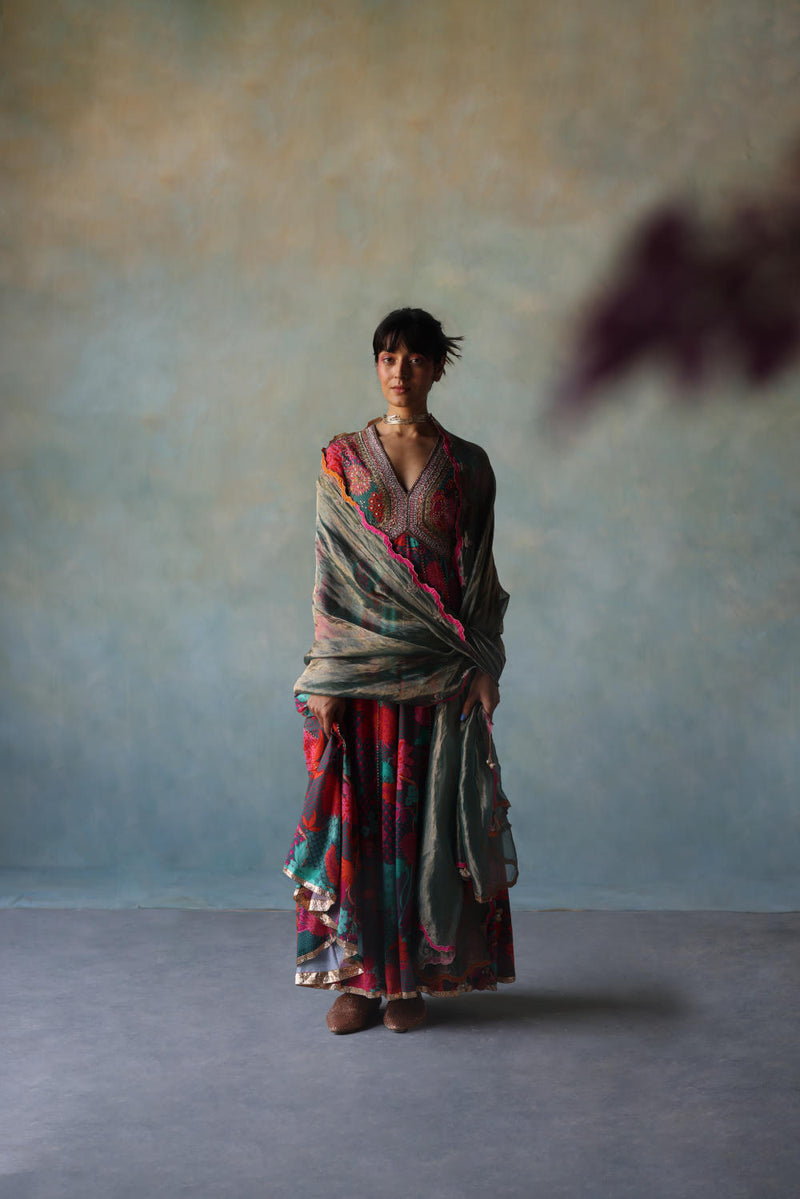 GUL TEAL ANARKALI SET by Rajiramniq for women in Singapore