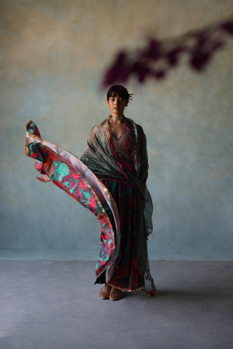 GUL TEAL ANARKALI SET by Rajiramniq for women in Singapore