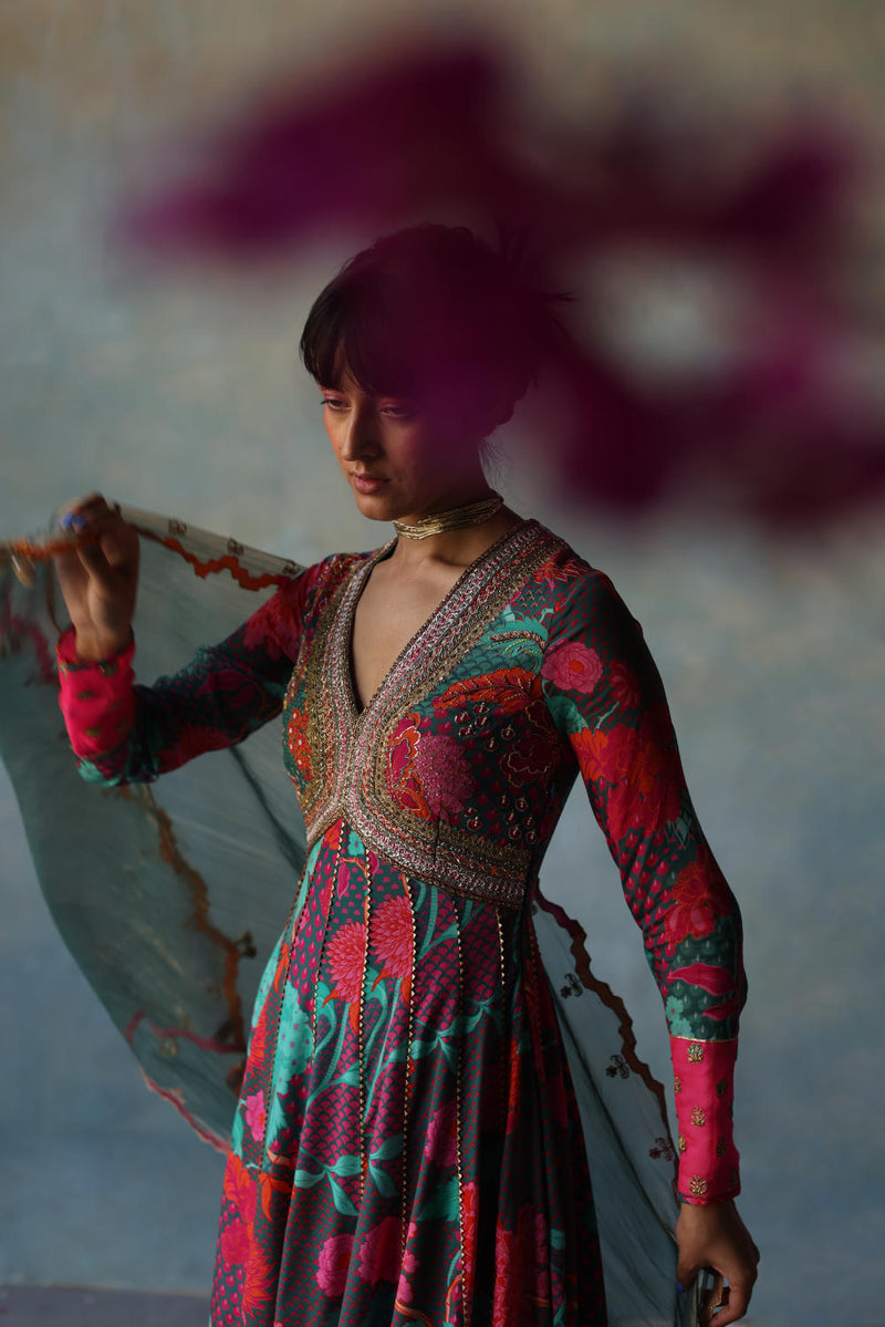 GUL TEAL ANARKALI SET by Rajiramniq for women in Singapore