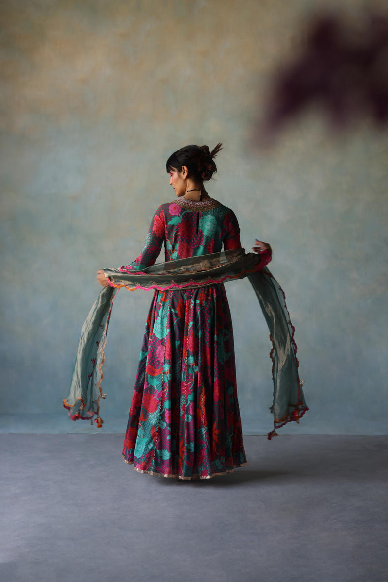 GUL TEAL ANARKALI SET by Rajiramniq for women in Singapore