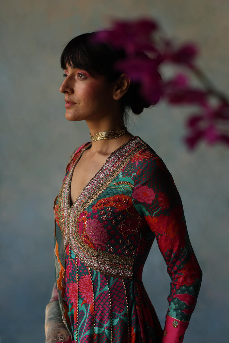 GUL TEAL ANARKALI SET by Rajiramniq for women in Singapore
