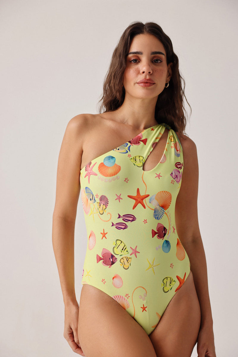 Gaia Swimsuit-Seaborn poly spandex resort wear by NOIB in yellow for women in Singapore