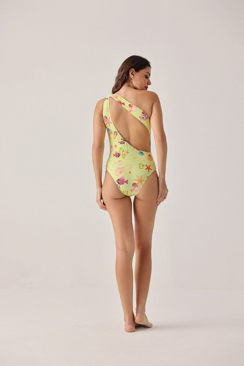 Gaia Swimsuit-Seaborn poly spandex resort wear by NOIB in yellow for women in Singapore