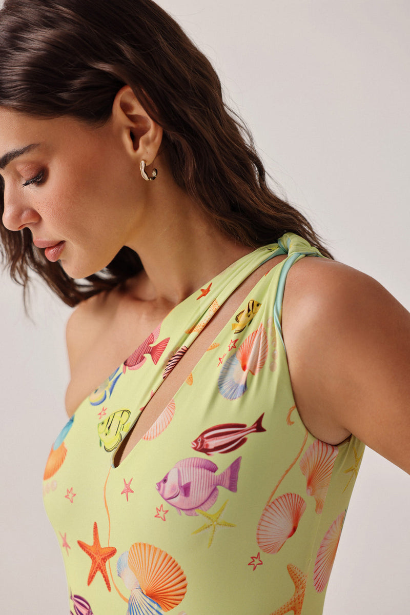 Gaia Swimsuit-Seaborn poly spandex resort wear by NOIB in yellow for women in Singapore