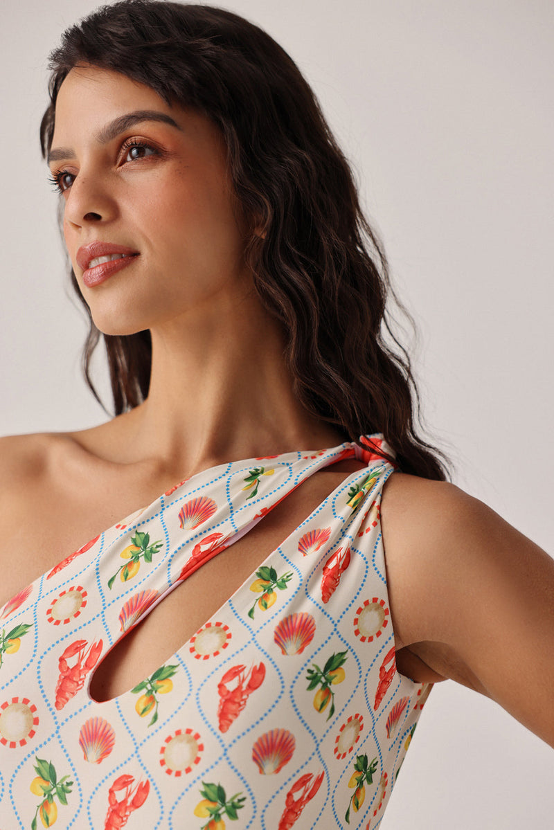 Gaia Swimsuit-Summer Zest poly spandex resort wear by NOIB in beige for women in Singapore