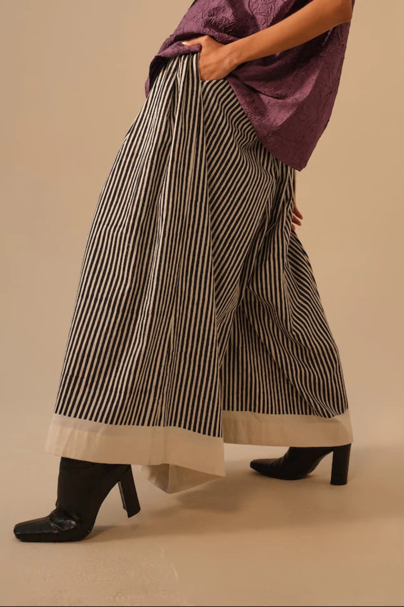 Gale Pants-Natural + Black handwoven cotton pants/trousers by Stoique in black for women in Singapore