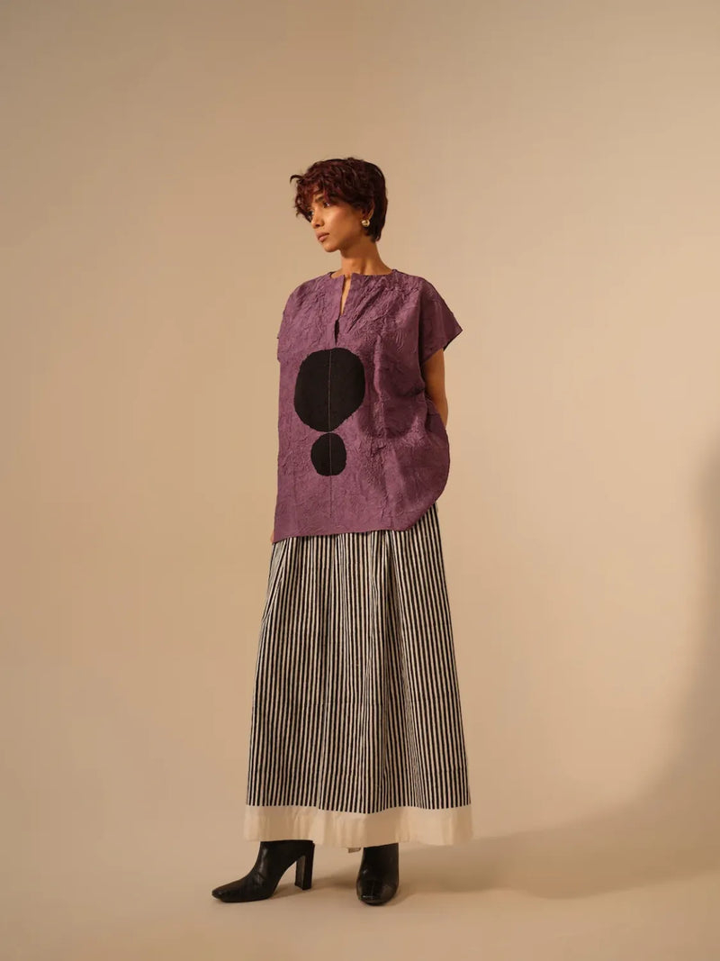 Gale Pants-Natural + Black handwoven cotton pants/trousers by Stoique in black for women in Singapore