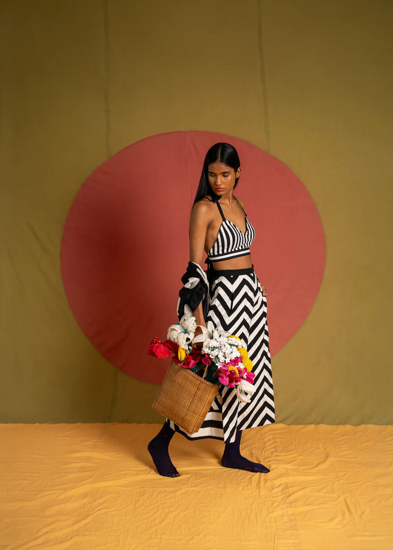 Gara Pants-White and Black cotton pant/trouser by Ka-Sha in black for women in Singapore