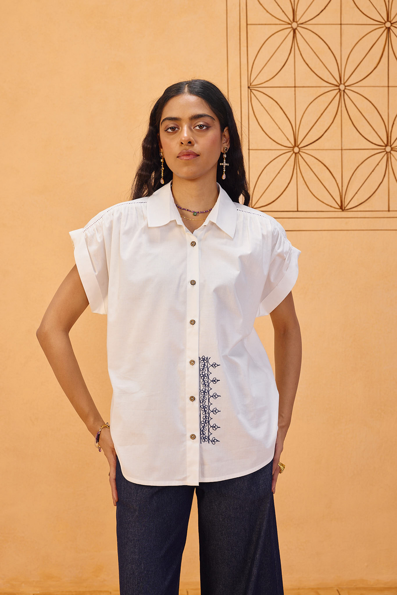 Garden Gate Organic Cotton Shirt organic cotton poplin top/shirt by SUI in white for women in Singapore