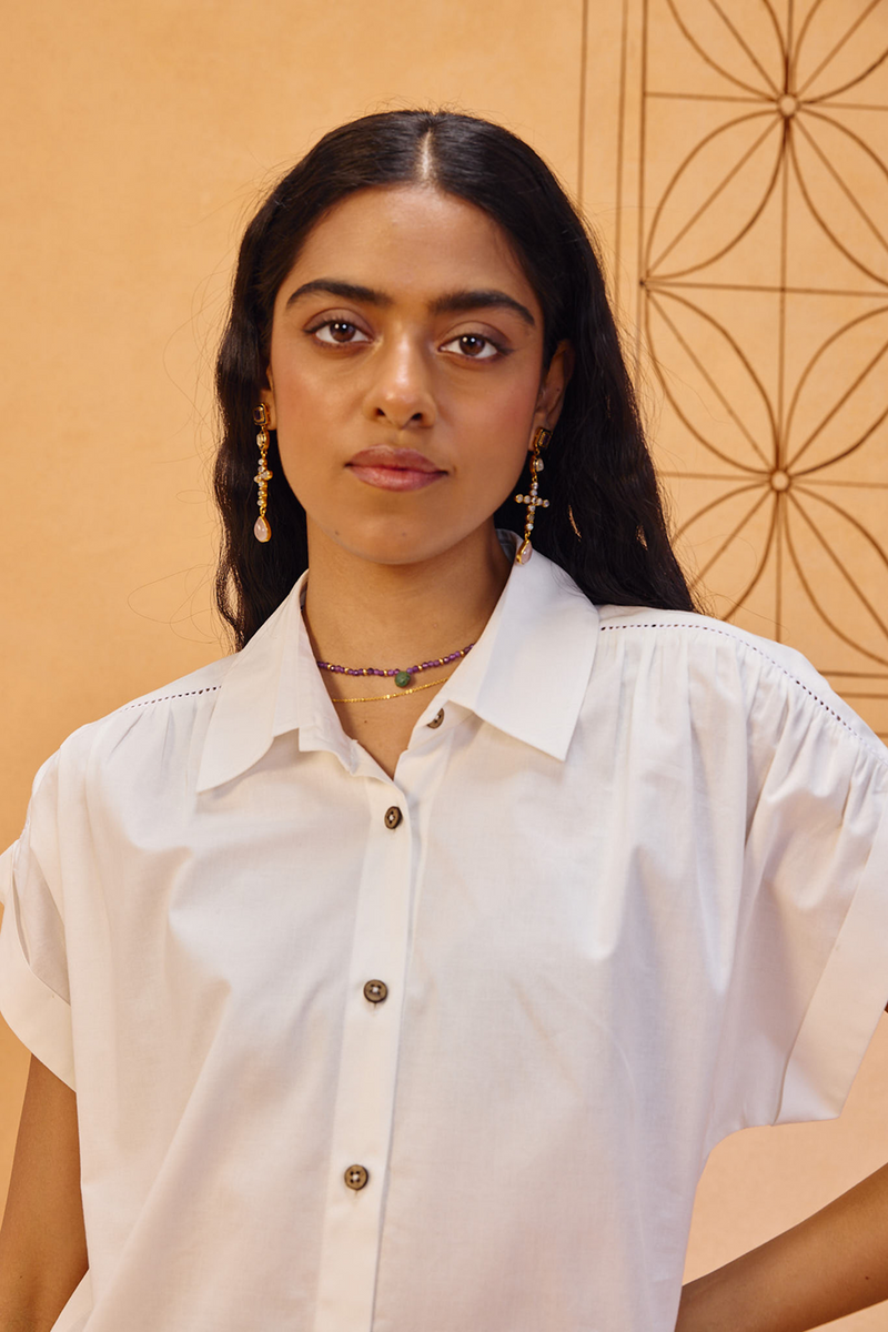 Garden Gate Organic Cotton Shirt organic cotton poplin top/shirt by SUI in white for women in Singapore