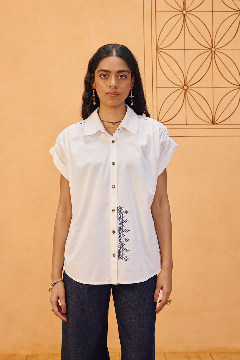 Garden Gate Organic Cotton Shirt organic cotton poplin top/shirt by SUI in white for women in Singapore