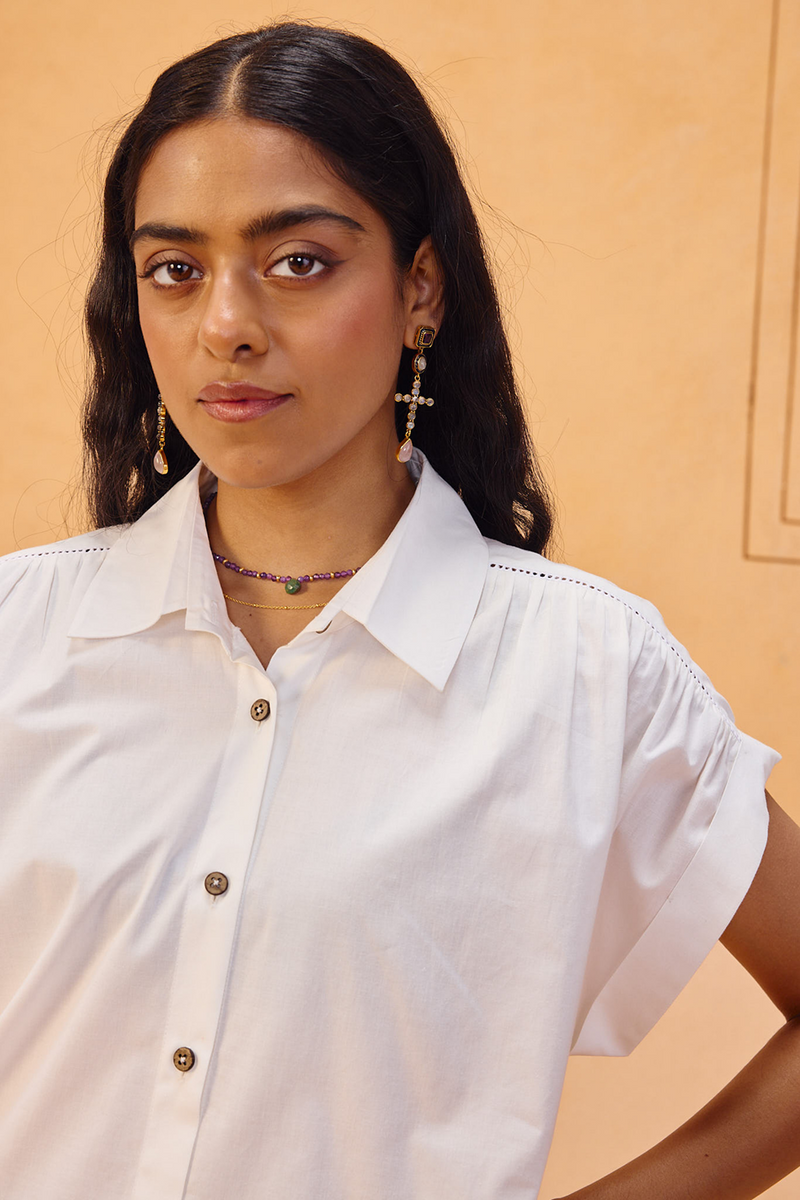 Garden Gate Organic Cotton Shirt organic cotton poplin top/shirt by SUI in white for women in Singapore