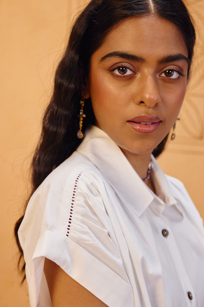 Garden Gate Organic Cotton Shirt organic cotton poplin top/shirt by SUI in white for women in Singapore