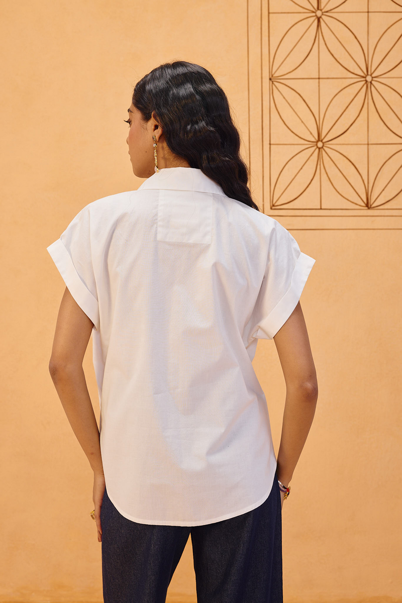 Garden Gate Organic Cotton Shirt organic cotton poplin top/shirt by SUI in white for women in Singapore