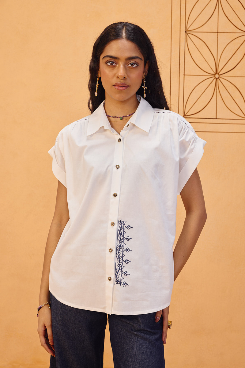 Garden Gate Organic Cotton Shirt organic cotton poplin top/shirt by SUI in white for women in Singapore