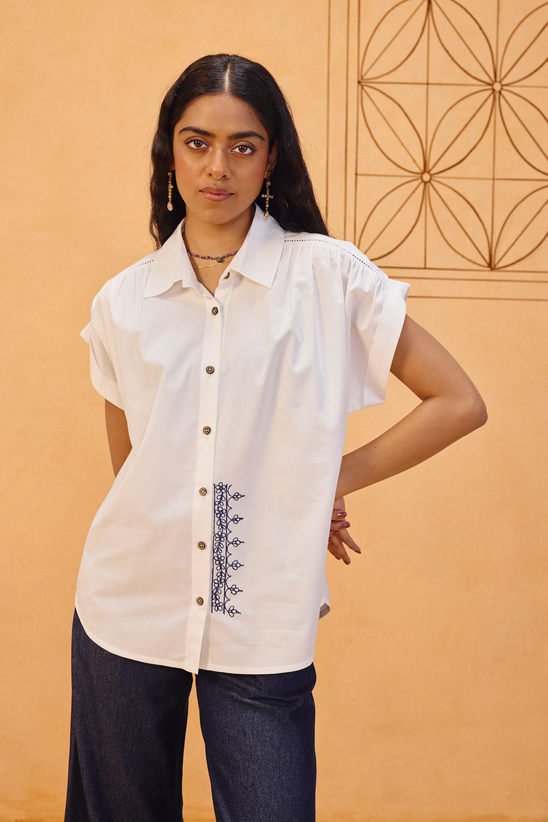 Garden Gate Organic Cotton Shirt organic cotton poplin top/shirt by SUI in white for women in Singapore