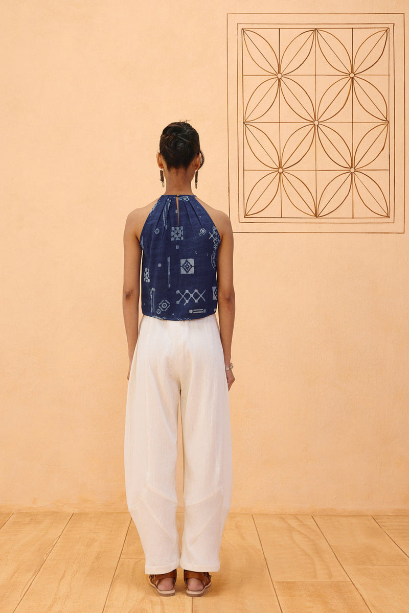 Garden Of Harmony Handspun Handwoven Organic Cotton Halter Top organic cotton top/shirt by SUI in indigo for women in Singapore