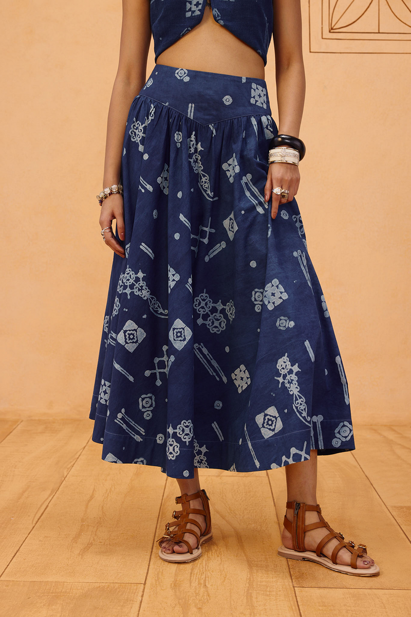Garden Of Harmony Organic Cotton Maxi Skirt organic cotton poplin pant/trouser by SUI in indigo for women in Singapore