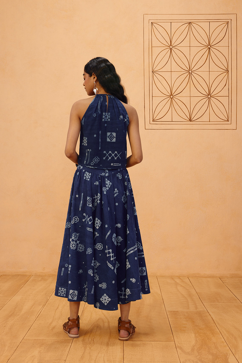 Garden Of Harmony Organic Cotton Maxi Skirt organic cotton poplin pant/trouser by SUI in indigo for women in Singapore