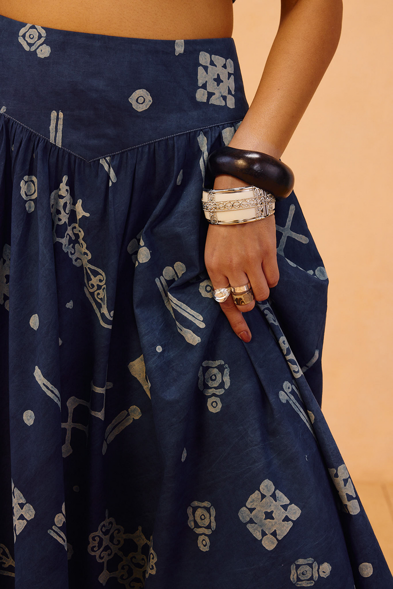 Garden Of Harmony Organic Cotton Maxi Skirt organic cotton poplin pant/trouser by SUI in indigo for women in Singapore