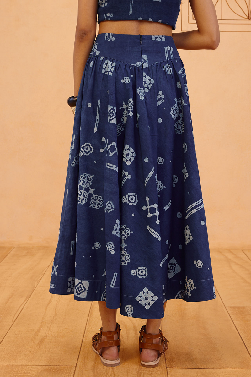 Garden Of Harmony Organic Cotton Maxi Skirt organic cotton poplin pant/trouser by SUI in indigo for women in Singapore