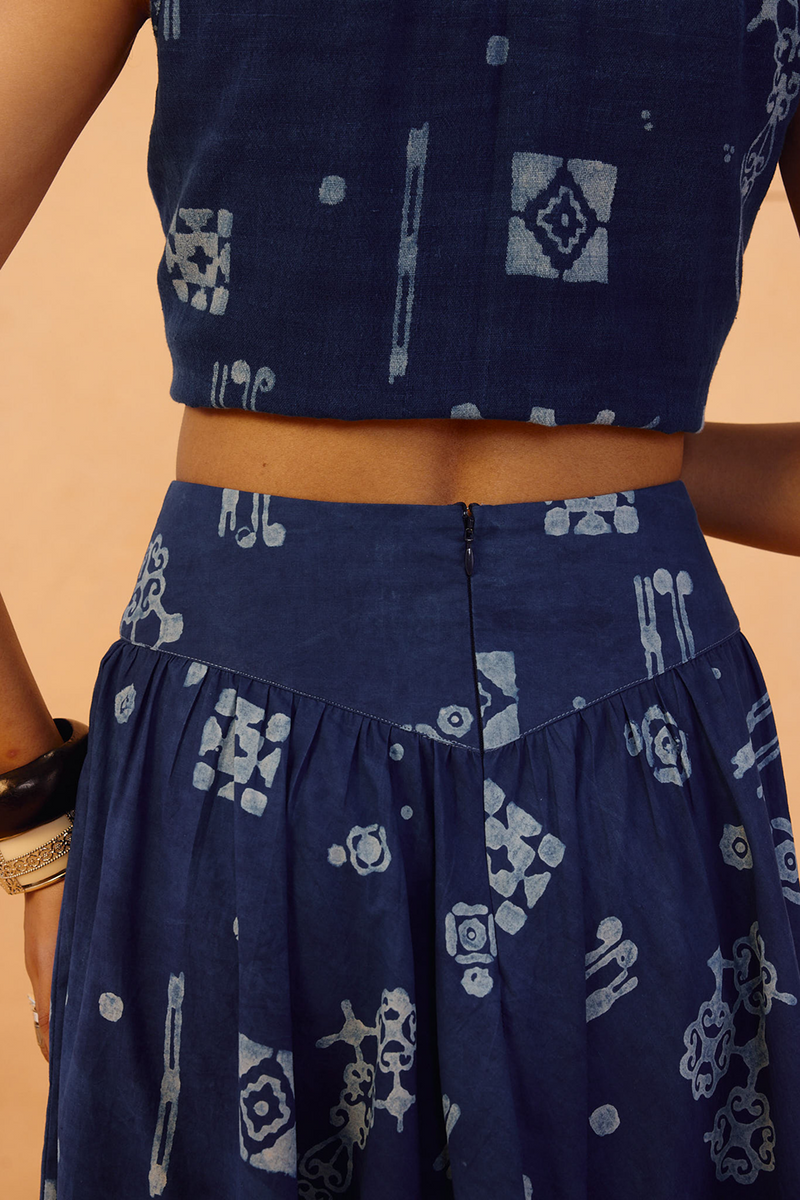Garden Of Harmony Organic Cotton Maxi Skirt organic cotton poplin pant/trouser by SUI in indigo for women in Singapore