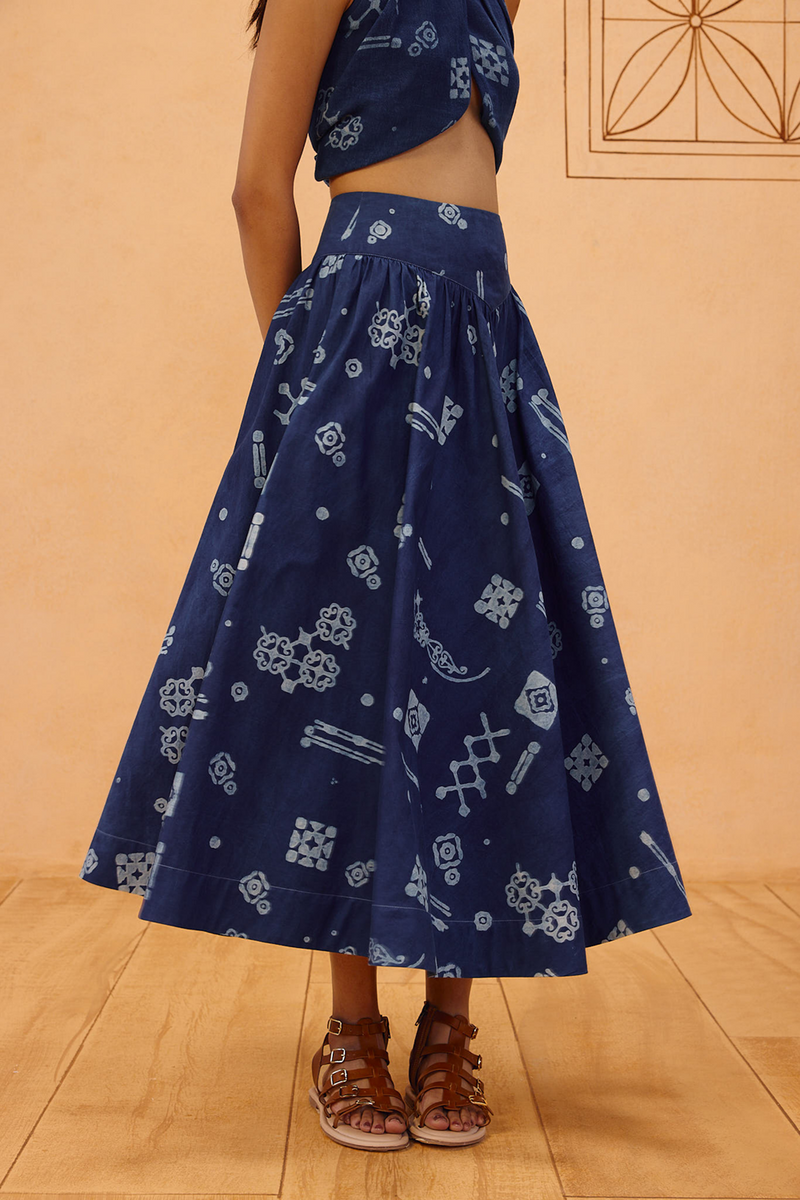 Garden Of Harmony Organic Cotton Maxi Skirt organic cotton poplin pant/trouser by SUI in indigo for women in Singapore