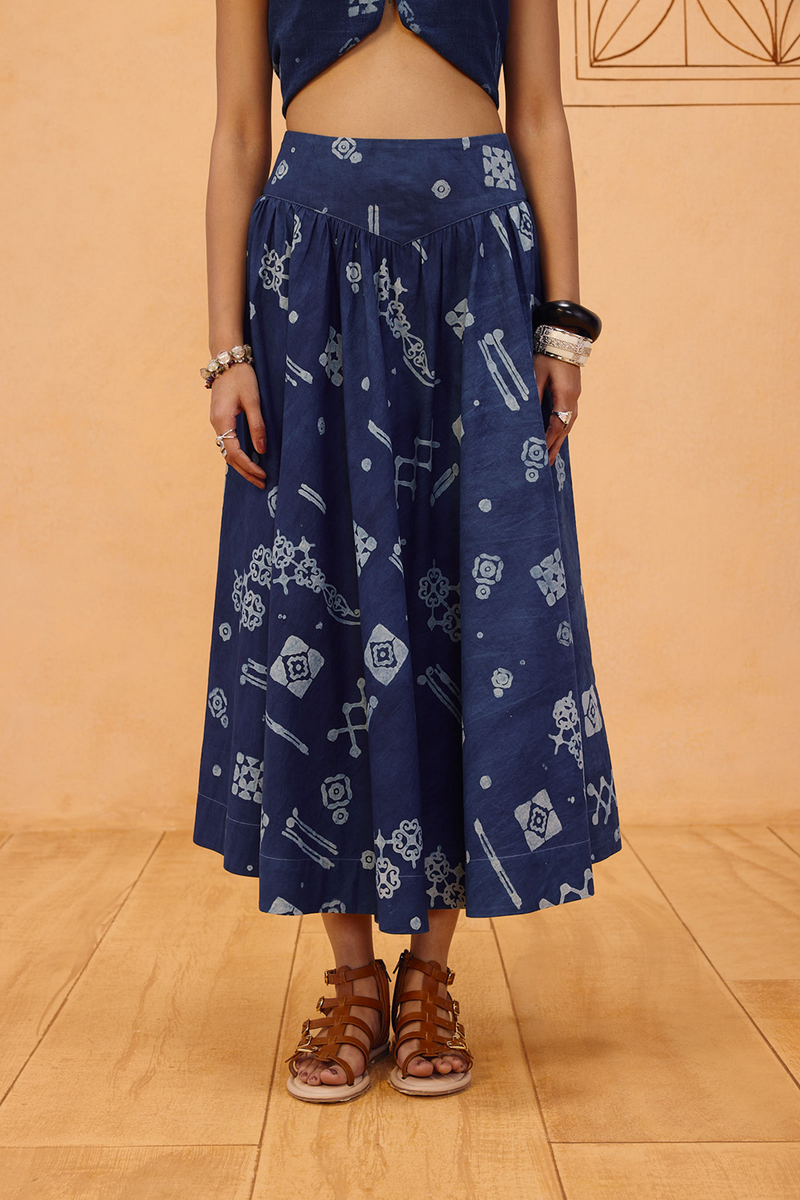 Garden Of Harmony Organic Cotton Maxi Skirt organic cotton poplin pant/trouser by SUI in indigo for women in Singapore