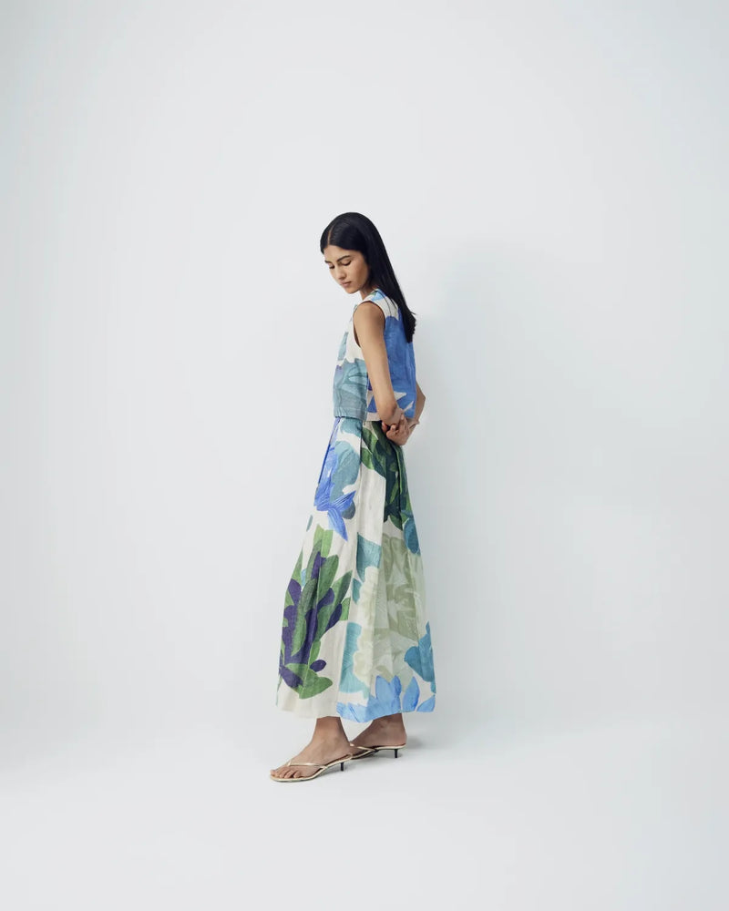 Garden Party Linen Top & Skirt Set all linen by YAM in multi color for women in Singapore