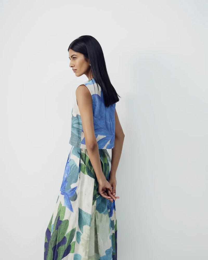 Garden Party Linen Top & Skirt Set all linen by YAM in multi color for women in Singapore