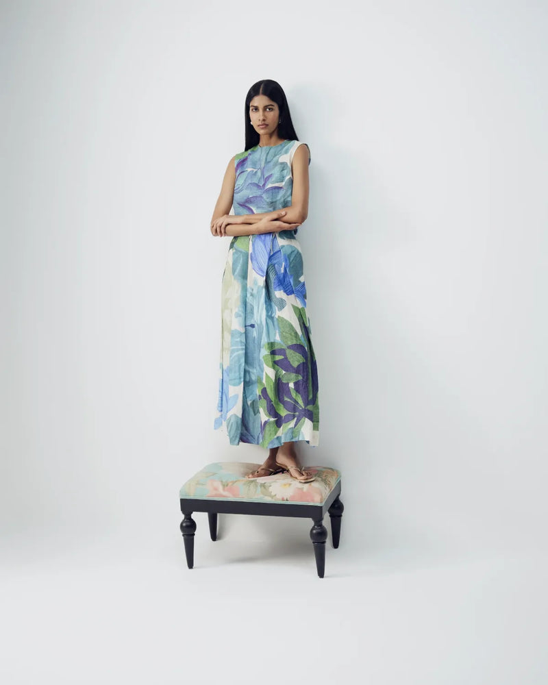 Garden Party Linen Top & Skirt Set all linen by YAM in multi color for women in Singapore