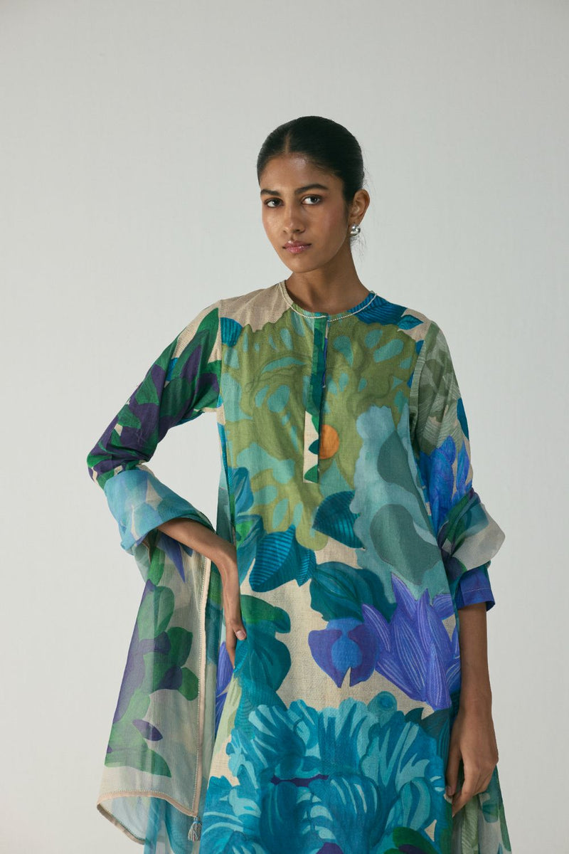 Garden Party Long Cotton Kurta Set cotton by YAM in multi color for women in Singapore