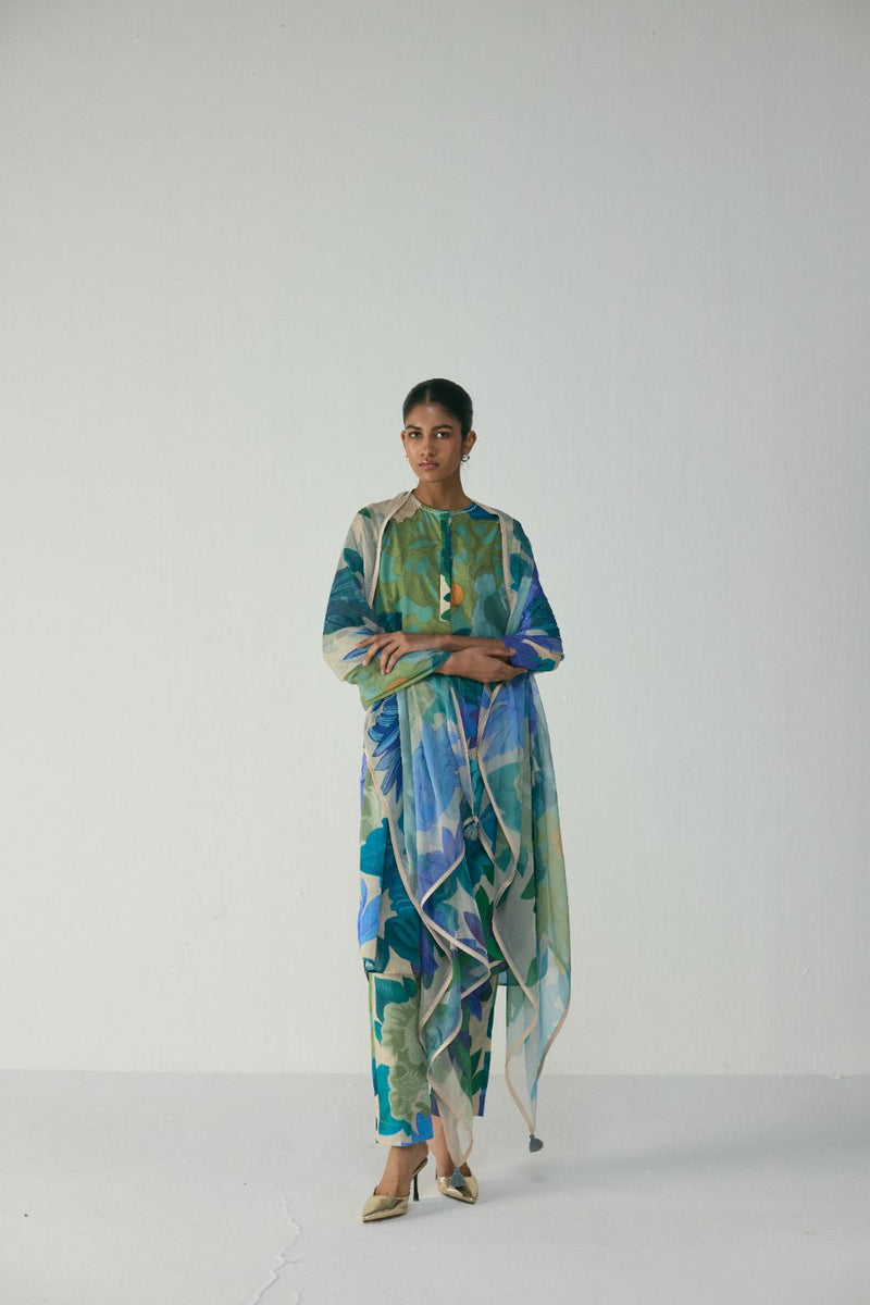 Garden Party Long Cotton Kurta Set cotton by YAM in multi color for women in Singapore