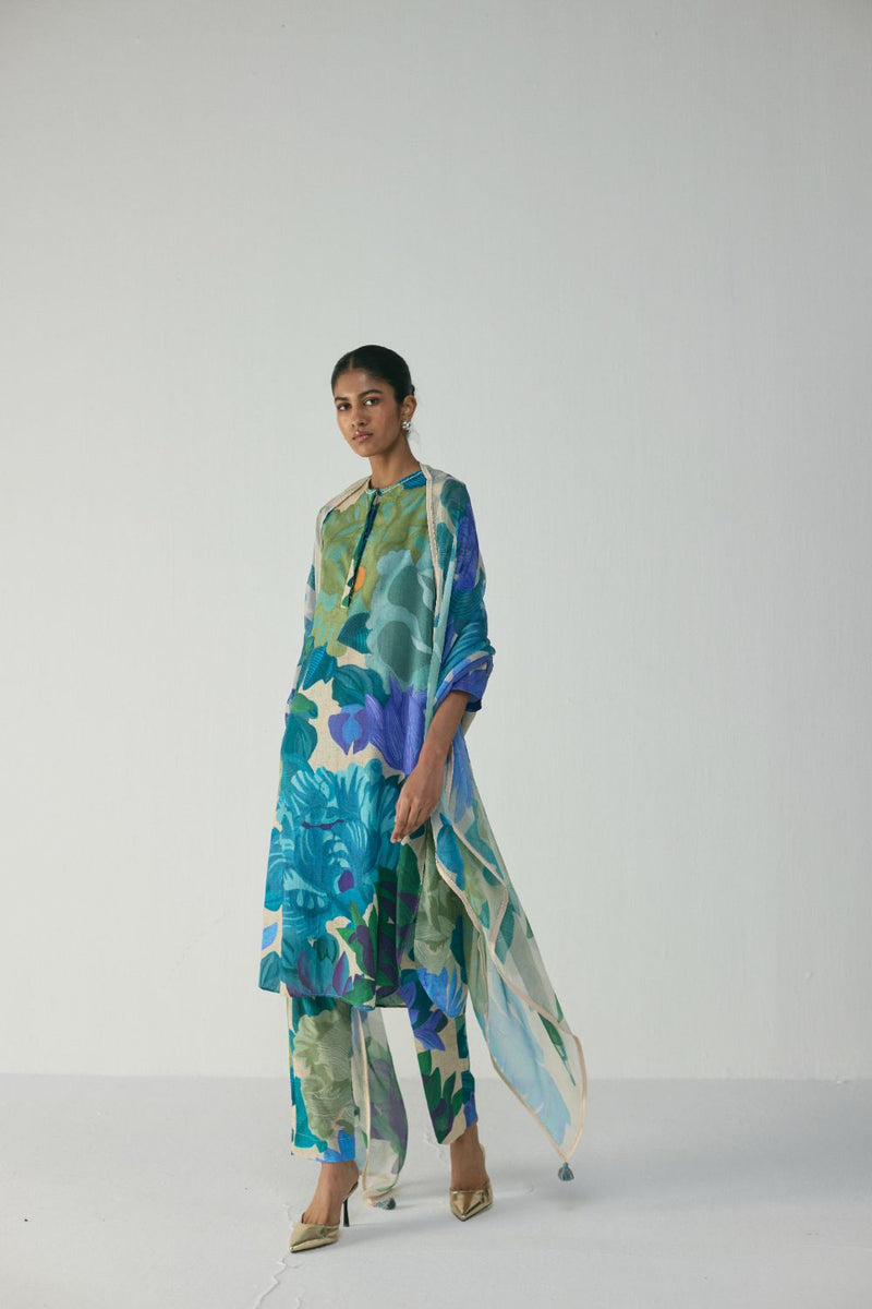 Garden Party Long Cotton Kurta Set cotton by YAM in multi color for women in Singapore