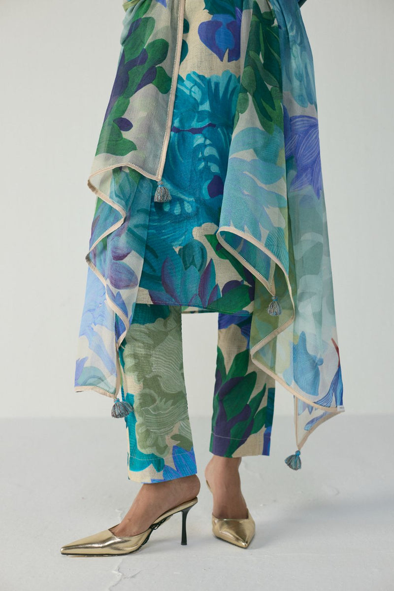 Garden Party Long Cotton Kurta Set cotton by YAM in multi color for women in Singapore
