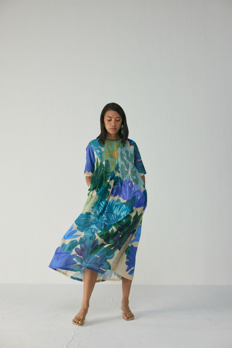 Garden Party Pintucks Dress cotton by YAM in multi color for women in Singapore