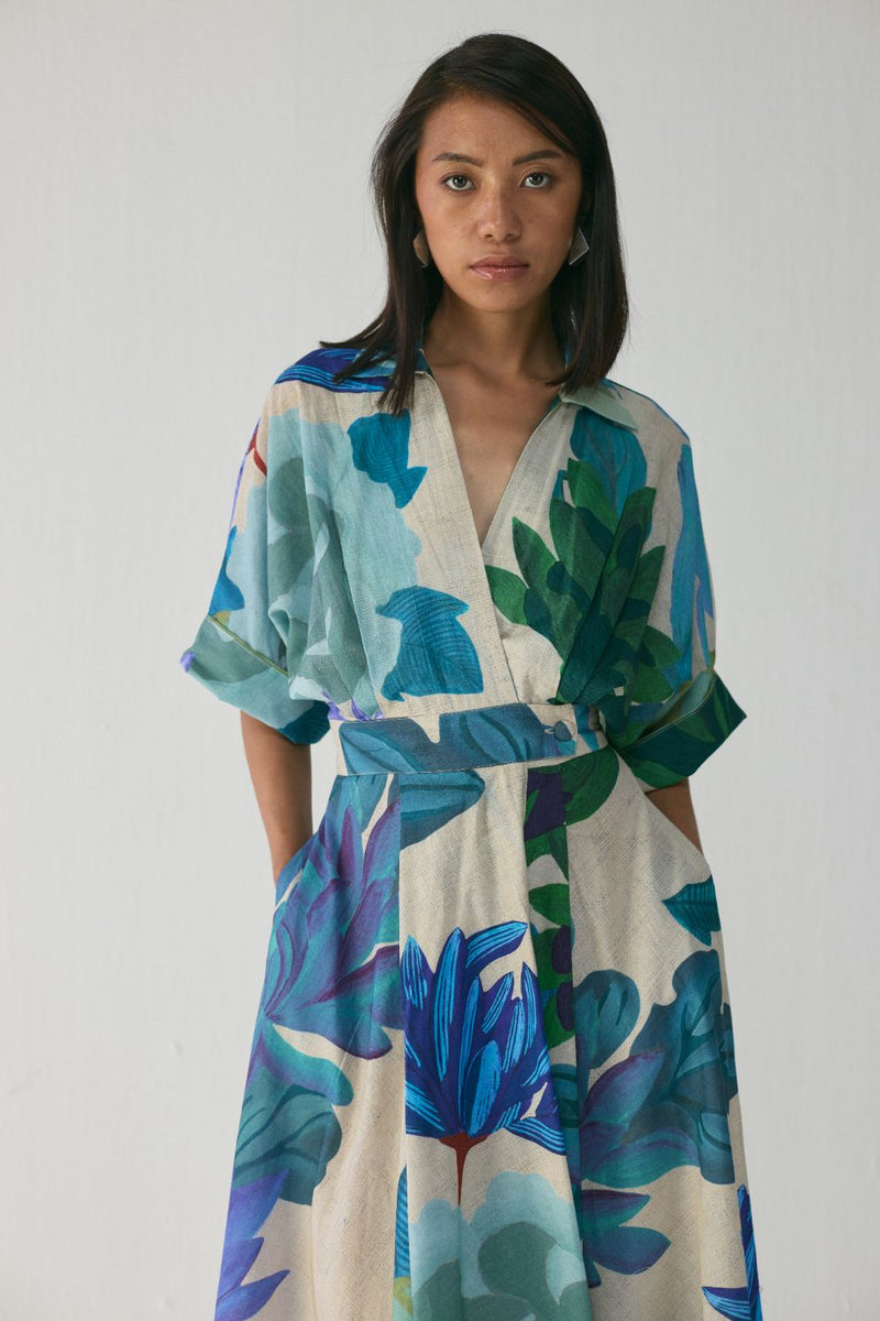 Garden Party Shirt Dress poplin by YAM in multi color for women in Singapore
