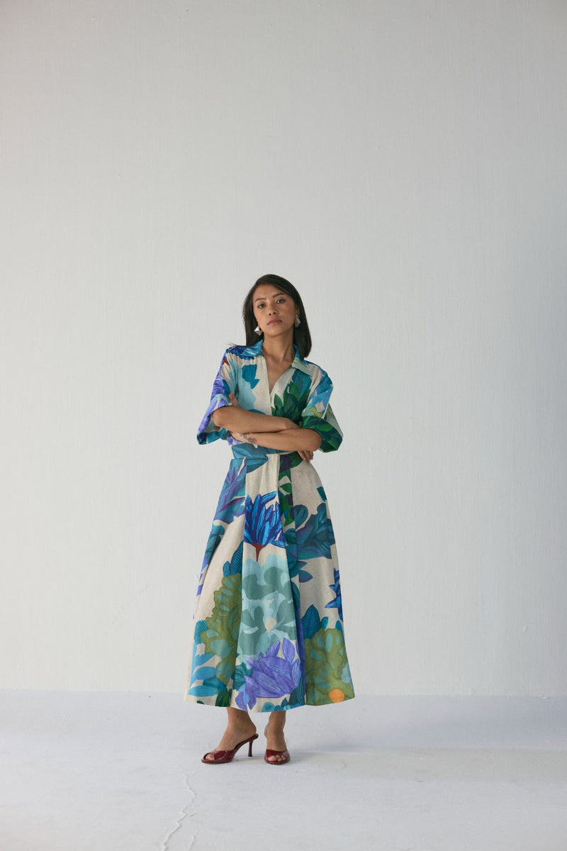 Garden Party Shirt Dress poplin by YAM in multi color for women in Singapore